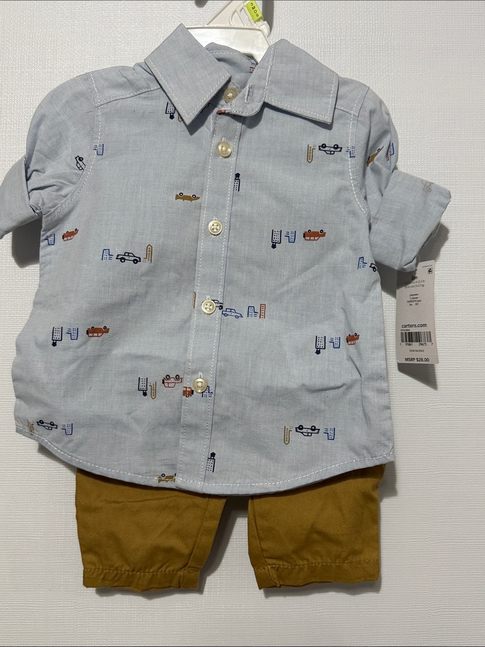 Carter's Light Blue Short-Sleeve Button-Down Shirt with Car Motif